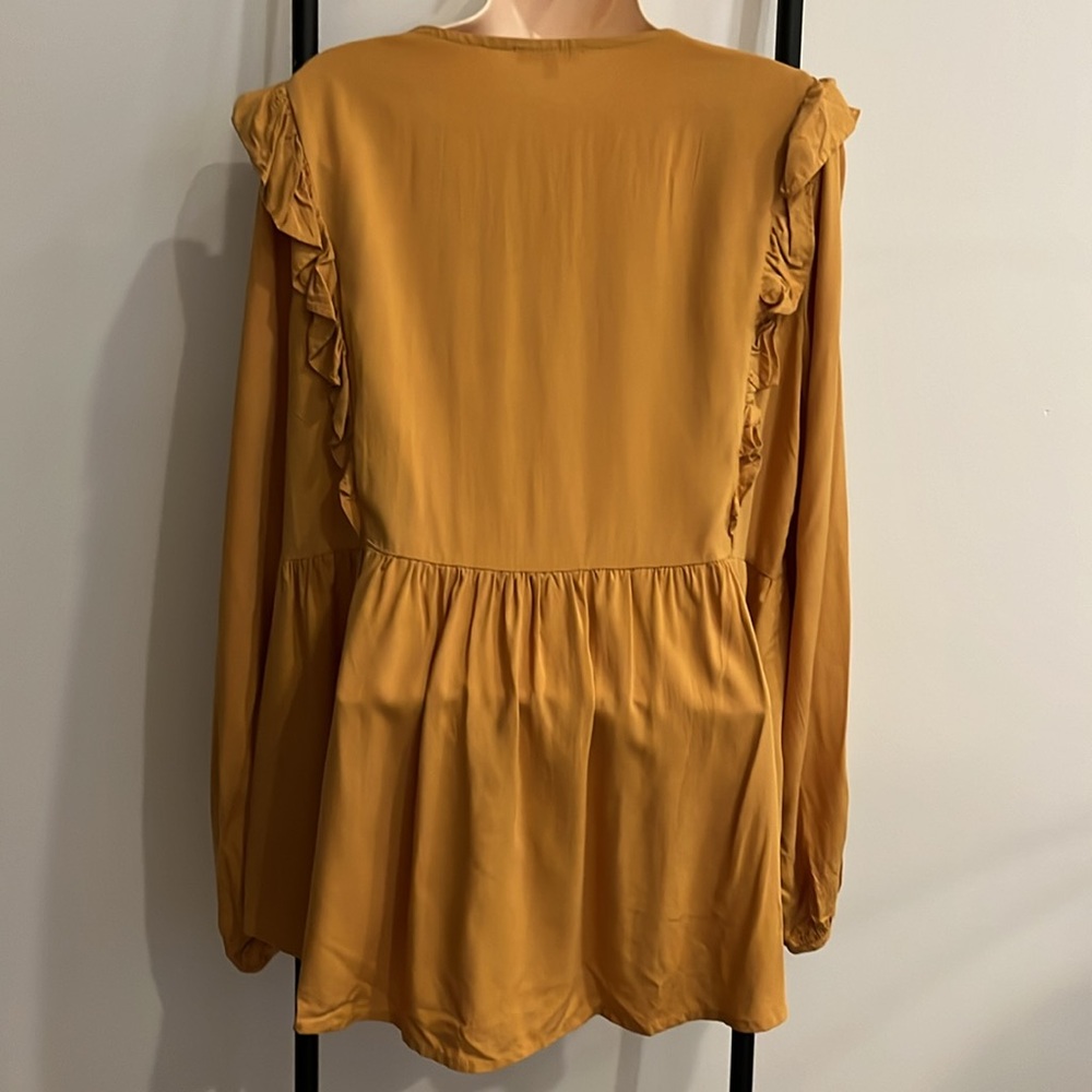 Jodifl Mustard Embroidered Ruffle Blouse L Boho Long Sleeve Top - Picture 5 of 11
